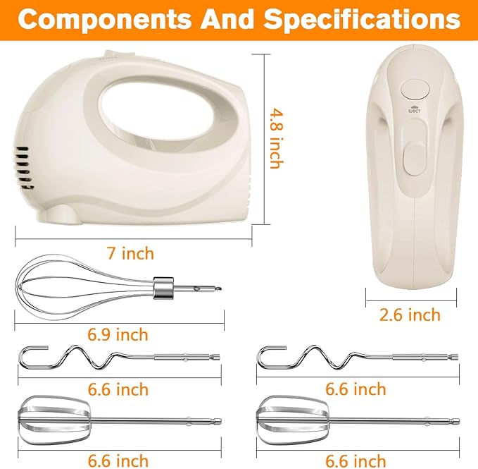 Handmixer Electric Handheld - 7 Speed Portable Kitchen Mixer Electric with 5 Stainless Steel Accessories Whisk, Food Beater for Whipping Mixing Cookies Cakes Home (CX6613-BE)