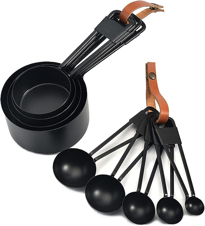 9PCS Black Stainless Steel Measuring Cups and Spoons Set, Heavy Duty Measuring Cup Set