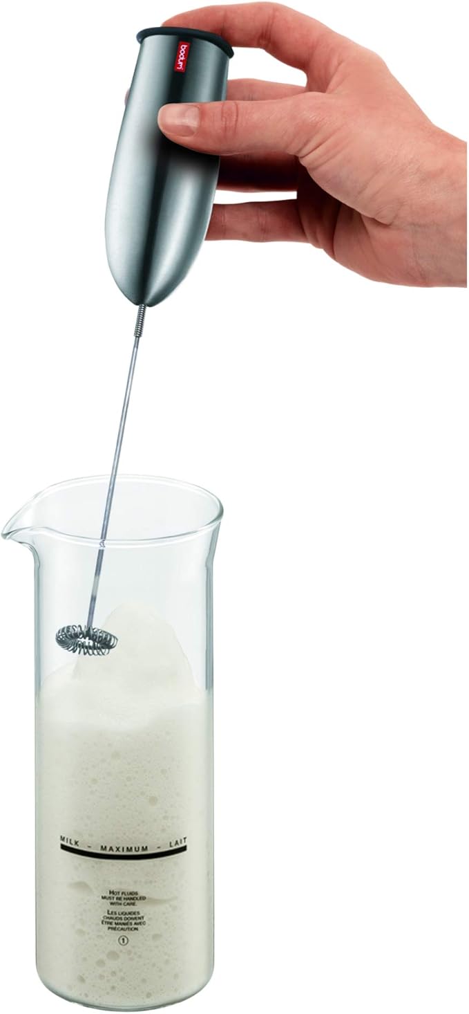 Bodum Schiuma Battery Operated Milk Frother for Coffee, Lattes, Hot Chocolate, Mocha, Cappuccino, Polished Stainless Steel