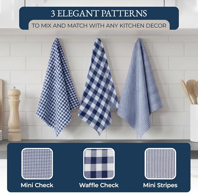LANE LINEN Flour Sack Dish Towels Set - 20 Pc Kitchen Towel Set with Pot Holders and Oven Mitts,100% Cotton Kitchen Towels, Absorbent Dish Towels: Indigo