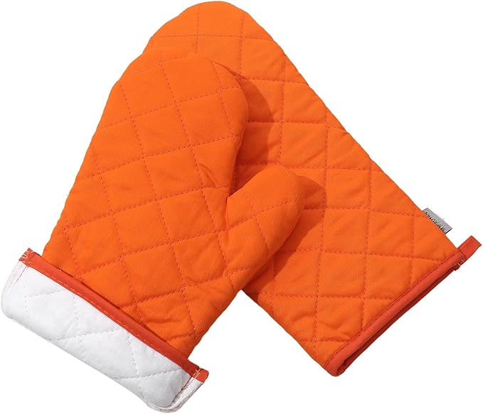 Oven Mitts and Pot Holders 4 pcs Set,High Heat Resistant 500 Degree Extra Thicken Long Kitchen Cotton Oven Glove for Cooking (12 Inch,Orange)…