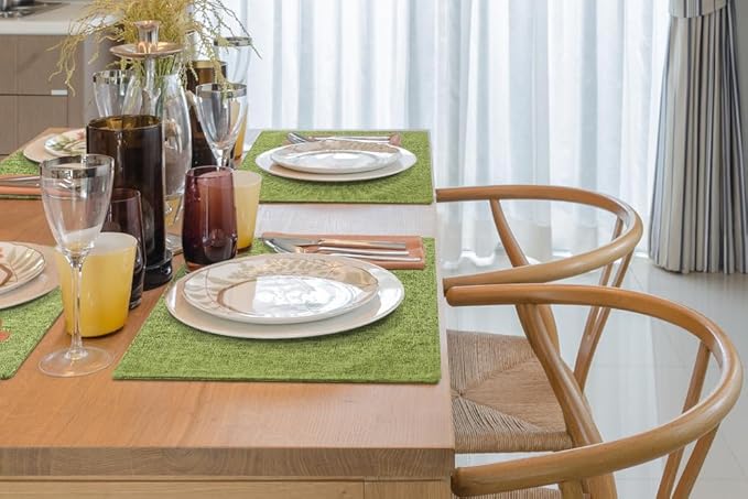 homing Cotton Linen Placemats Set of 6, Cloth Washable Farmhouse Dining Table Mats for Indoors & Outdoors, Easy to Clean, Grass Green, 13 x 19 Inch