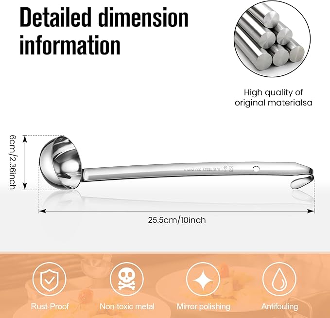Cunhill 5 Pcs Soup Ladles Stainless Steel Serving Ladles with Long Handle for Serving, Cooking, Stirring, Portioning Kitchen Restaurant Accessories(2 oz)