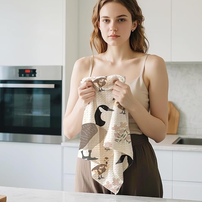 Jztco 2Pcs Farmhouse Chicken Kitchen Towels, Floral Tea Towel Decorative Reusable Dish Hand Towels Duck Lover Gifts for Cleaning Drying Women Mom Housewarming Gifts 14 x 24 Inch Kitchen Home Decor