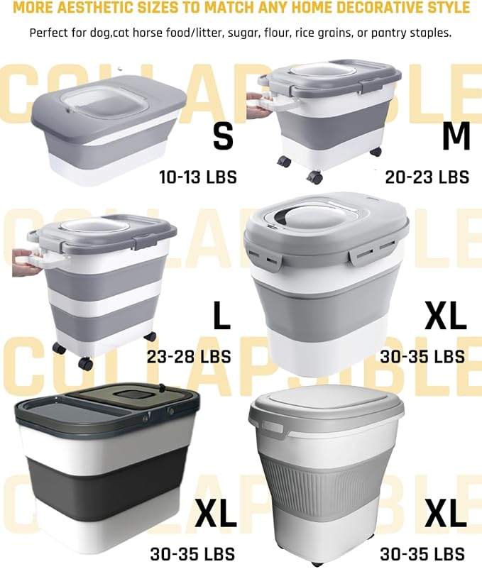HOYTAMDAR 13 Lbs Dog Food Container, Collapsible Dog Food Storage Container with Airtight Lid, Cat Food Storage container Dry Food for Pets, Rice, Cereal, Silicone Pet Bowl and Dog Food Scoop
