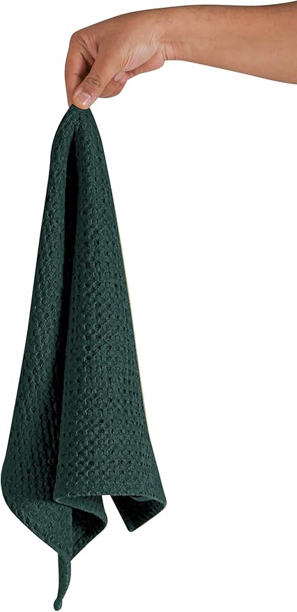 Native Fab 100% Cotton Premium Waffle Kitchen Towels, 4 Pack, 16" x 26", Super Absorbent Reusable Cleaning Cloths, Tea Towels, Machine Washable Hand Towels, Olive Green