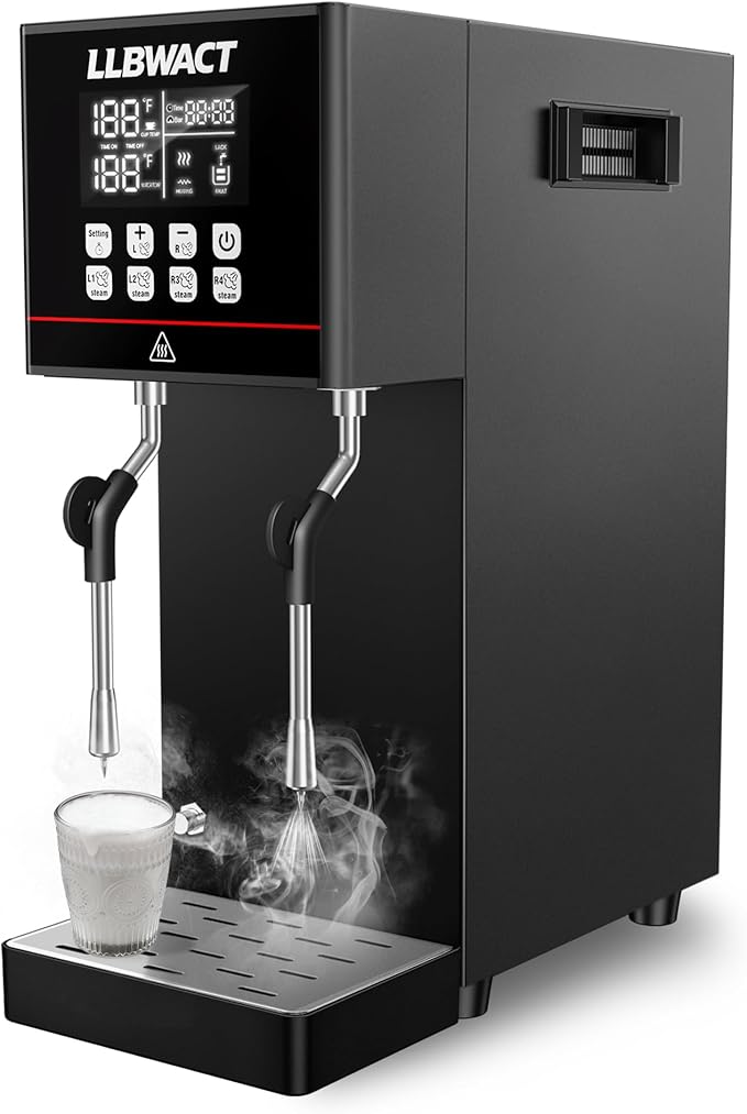 Dual-Head Commercial Steam Milk Frother, 2 Independent Wands, 15s Fast Frothing, 2000W 8L Continuous Steam, Independent Temp Control with LED Display for High-Volume Coffee Shop Restaurant