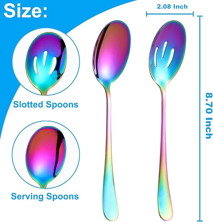 6-Piece Serving Set, 8.7-Inch Stainless Steel Buffet Spoons, Large Utensils for Kitchen, Colorful