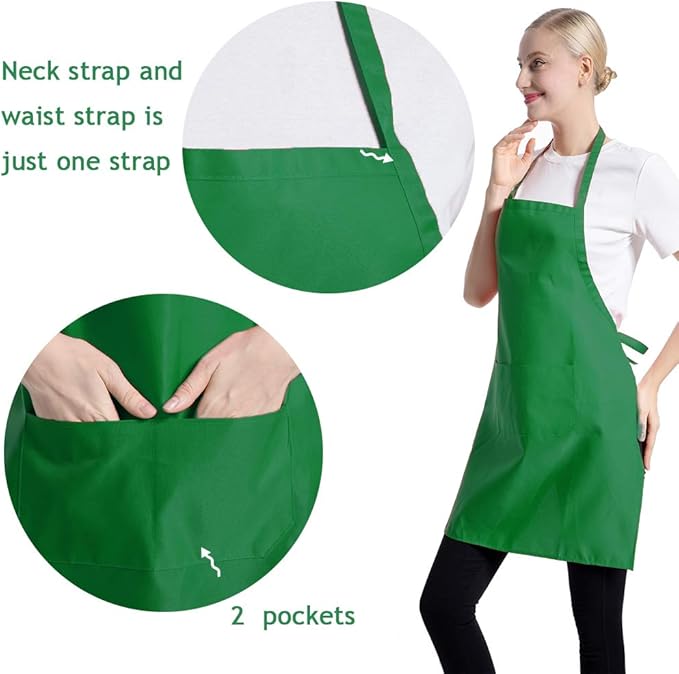 Total 15 PCS Mixed Plain Color Bib Aprons Bulk for Women Men Adult with 2 Front Pockets Chef Cooking Painting Baking(12colours,15pcs)