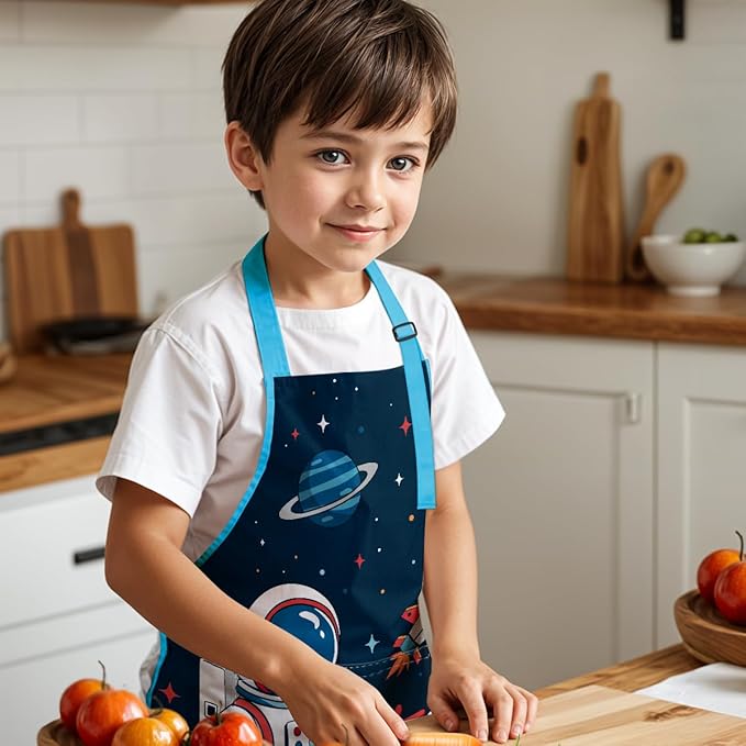 SANDJEST Kids Apron with Chefs Hat Set, Kitchen Apron Gifts