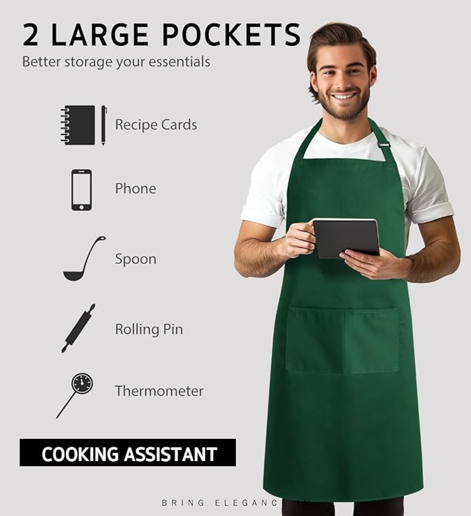 Syntus Apron for Men Women, Adjustable Cooking Kitchen Chef Aprons with 2 Pockets, Cotton/Polycotton/Polyester