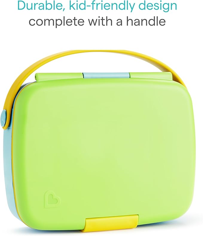 Munchkin Lunch Bento Box for Kids and Toddlers, Includes Stainless Steel Utensils, BPA-Free, 18 Months and Up, Blue/Green/Yellow
