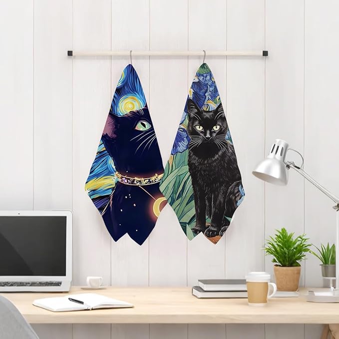 2Pcs Cat Kitchen Towels, Cats Floral Absorbent Tea Towel Decorative Dish Hand Towels Cat Lover Gifts for Cleaning Drying Cats Owners Women Mom Housewarming Gifts 14 x 24 Inch Kitchen Home Decor-1