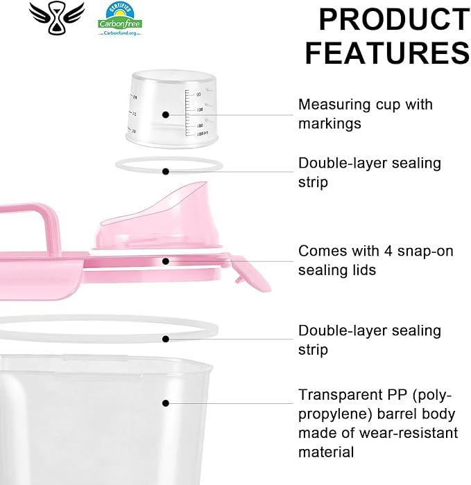 LEAWALK Airtight 10LBS Rice/Cereal/Dry Food Storage Container BPA Free, 5.28Qt Clear Plastic Kitchen and Pantry Organization Bin Suitable for Oats, Flour, Sugar, Pasta, Pet Food, etc (Clear Pink)