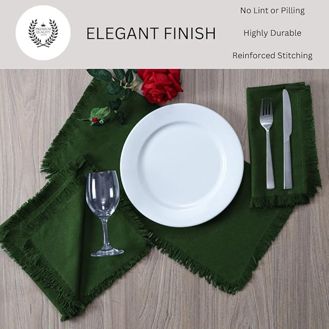 Cloth Dinner Napkins 100% Cotton Set of 6 - Soft Durable Reusable Table Napkins - for Dining Weddings Parties Holidays Easter and Everyday Use - Large 20x20 Inch Cloth Napkins Green