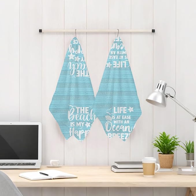 Jztco 2 Pcs Beach Coastal Kitchen Towels, Reusable Hand Tea Towel, Microfiber Dish Cloths for Drying Dishes, Waffle Dish Towels for Bathroom Kitchen Decor, Coastal Beach Gifts for Women Mom