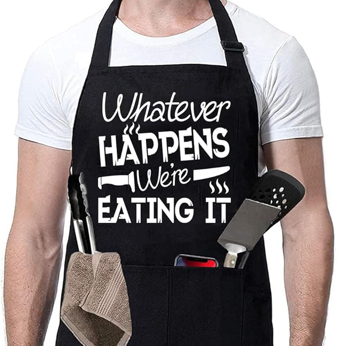 Rosoz Funny Grill Aprons For Men, Dad, Husband, Him - Aprons For Men With Pockets,Father's Day Gifts – BBQ Cooking Chef Apron
