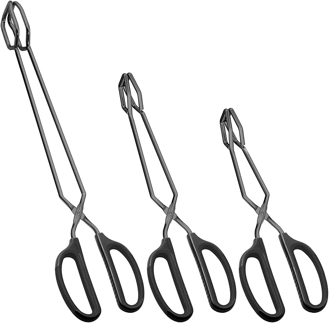 HINMAY 10" 12" 16" Stainless Steel Kitchen Tongs Set, Non-Slip Comfortable Grip Scissor Tongs for Cooking, Grilling & Serving, Set of 3