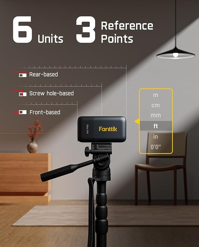 Fanttik A10 Pro 2-in-1 Digital Laser Tape Measure with HD IPS Color Display, 165Ft Rechargeable Laser Measurement Tool & 9.8Ft Measuring Tape, 6 Units Selectable, for Distance/Area/Volume