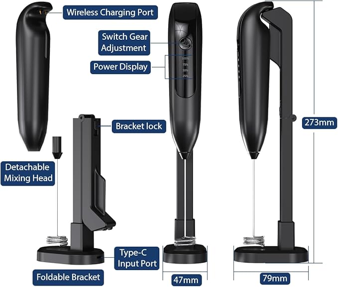 Rechargeable Milk Frother Handheld with Stand for Latte Art/Coffee Mixer Wand/Double Whisk Milk Frother Wand Coffee Frother Handheld/Electric Whisk Frother/Drink Mixer Handheld