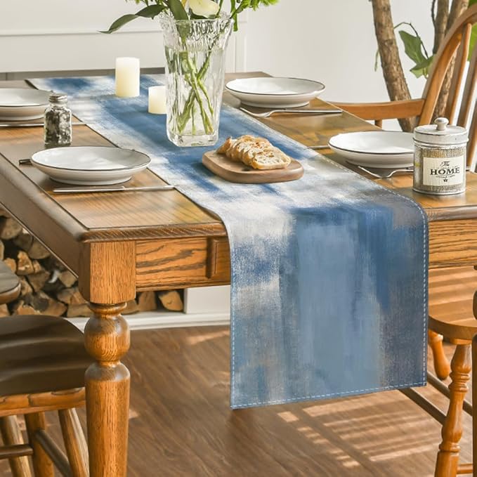 Artoid Mode Light Blue Abstract Modern Art Table Runner, Seasonal Summer Farmhouse Style Kitchen Dining Table Decoration for Home Party Decor