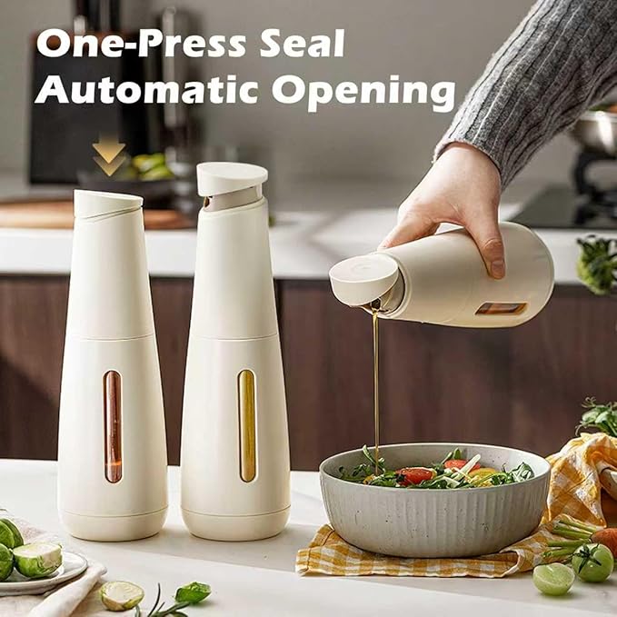 3-Seal Lock Oil & Vinegar Dispenser, 16oz Heat Insulated Bottle, 304 Stainless Steel No-Drip Spout.(Kitchen) Airtight for Olive Oil, Vinegar, Soy Sauce