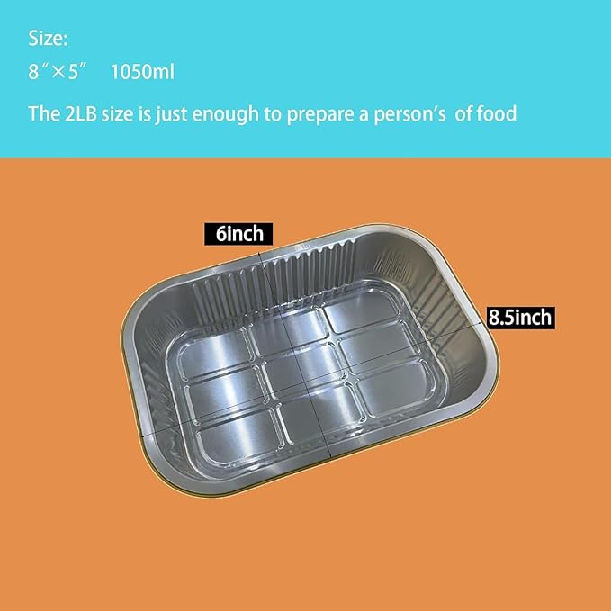 Aluminum foil baking Pans Heavy Duty 2LB Small foil pan 8.5"×6" 20pack Disposable, For Microwave & Oven Safe Cooking