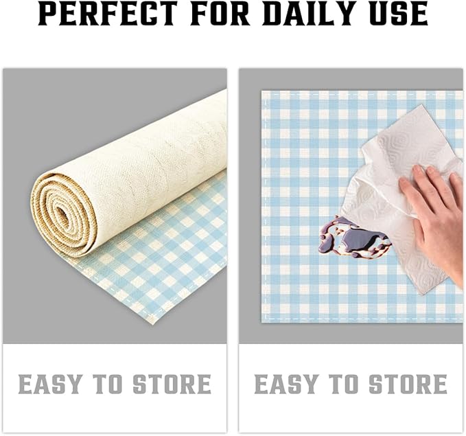 Blue and White Gingham Linen Placemats Set of 4, Waterproof Washable Heat Resistant Place Mats 12x18 Inch, Table Mat for Restaurant Outdoor Indoor Home Kitchen Party Dining Decoration-15
