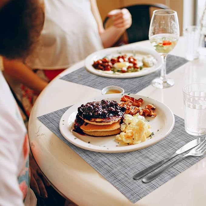 GIVERARE Placemats Set of 6, Heat-Resistant Woven Vinyl Place Mat, Non-Slip Washable PVC Table Mats, Easy to Clean Premium Plastic Place at for Dining, Kitchen Table (Smoky Gray)