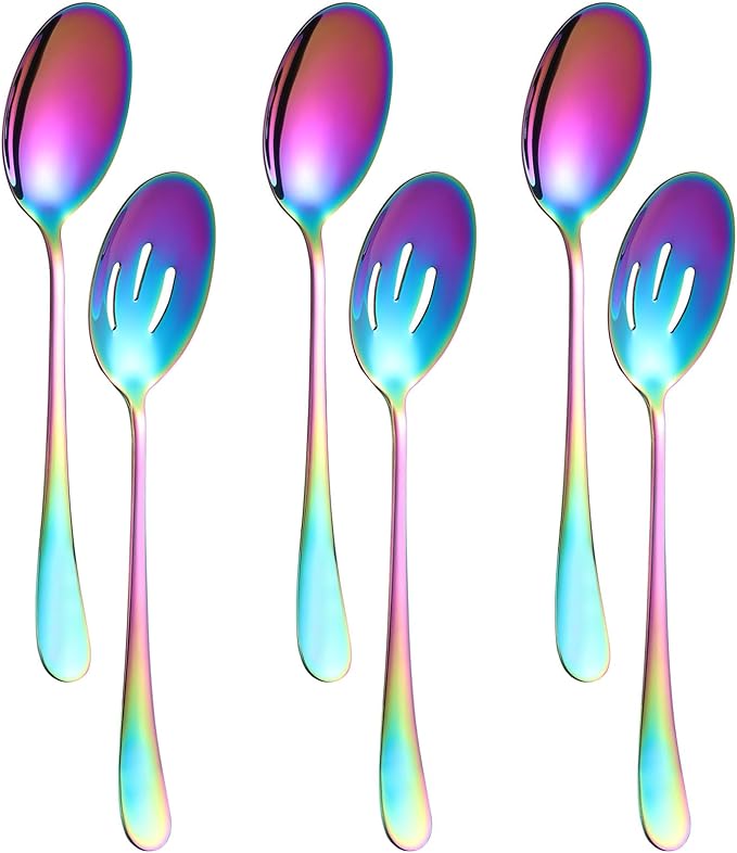 6-Piece Serving Set, 8.7-Inch Stainless Steel Buffet Spoons, Large Utensils for Kitchen, Colorful