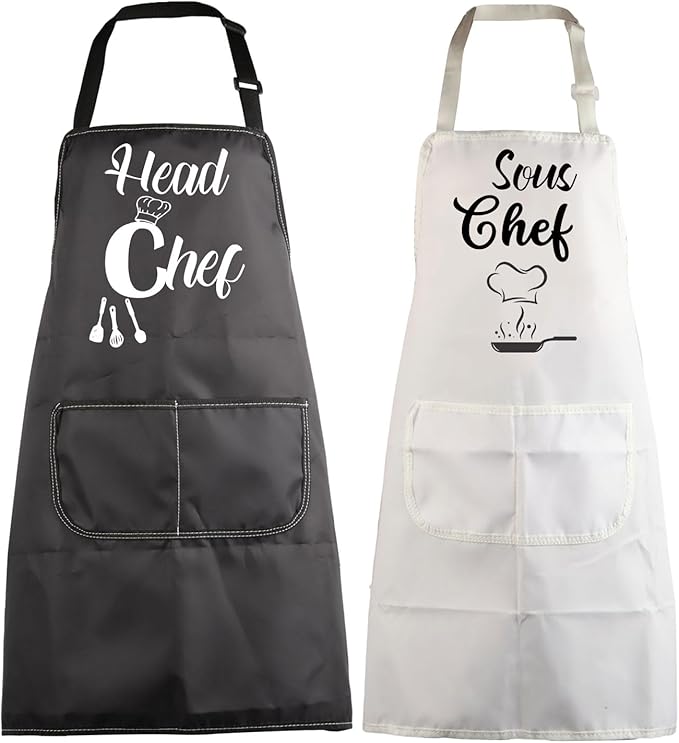 MBMSO Head Chef and Sous Chef Aprons Matching Family Aprons with Pockets Mum Dad Son Daughter Kitchen Apron Housewarming Gift