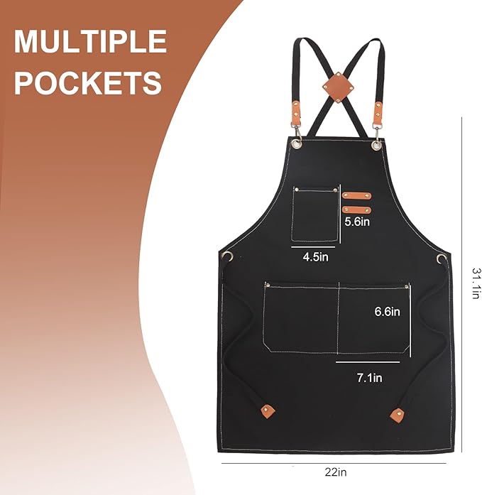 Men's Canvas Tool Apron, Heavy Duty Multi-Pocket Work Apron for Woodworking Gardening Bartender Adjustable Straps
