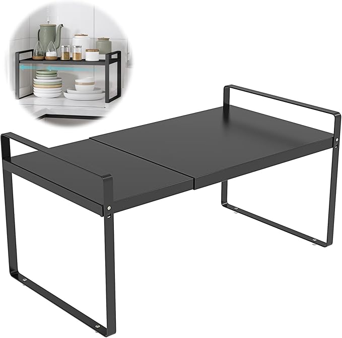 Expandable Cabinet Shelf Organizer Rack，Kitchen Cabinet Shelves 11 Inch Deep，Adjustable Storage Shelves，Pantry Shelf(1 Pack)
