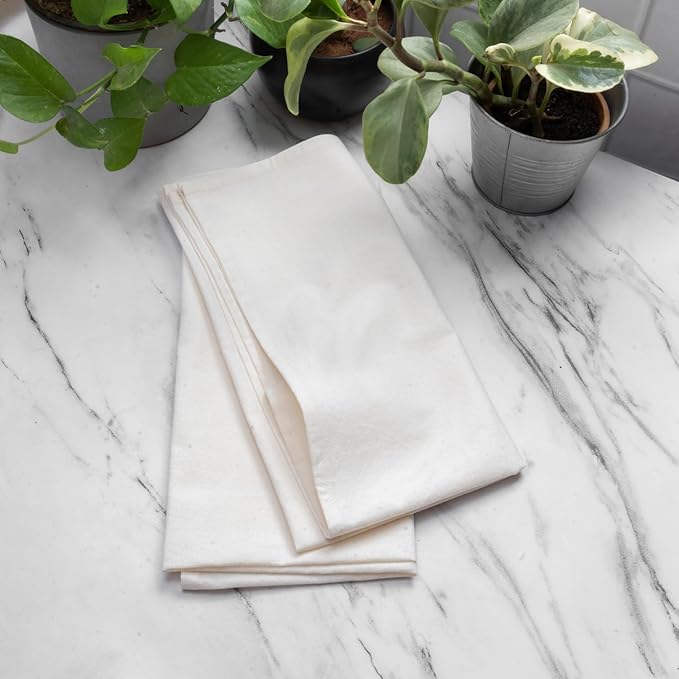 Organic Flour Sack Towels - 8 Pack, 27x27 inch, Natural, Unbleached, Lint-Free, White, Kitchen Towels