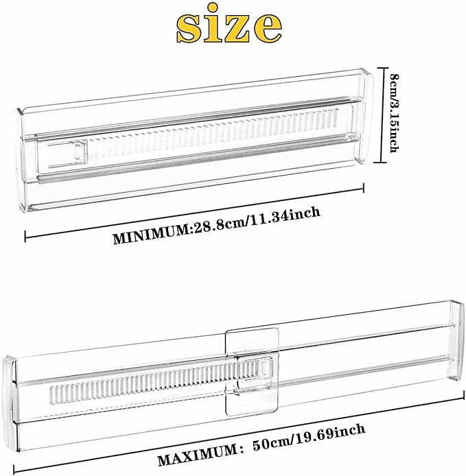 8 Pcs Drawer Dividers for Clothes, 3.15" High 11.34"-19.69" Adjustable Expandable Dresser Drawer Organizer, Clear Plastic Separators for Dresser, Baby Clothing (8, clear)