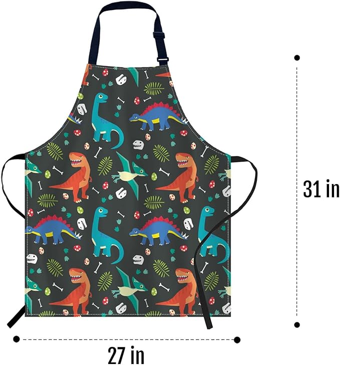 oFloral Colorful Dinosaur Apron Unisex Adjustable Bib Apron, Cooking Kitchen Chef Apron, Women Men Apron for Home Kitchen, Restaurant, Coffee house