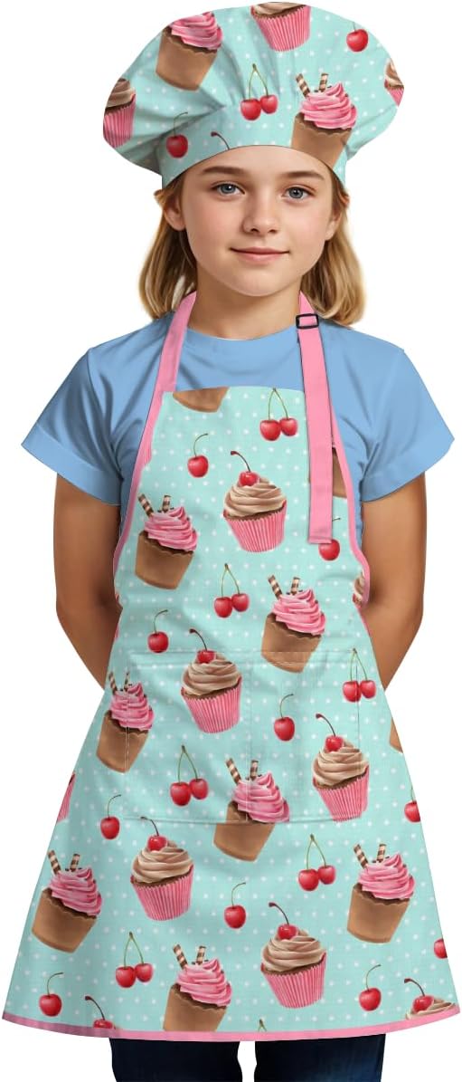 SANDJEST Kids Apron with Chefs Hat Set, Kitchen Apron Gifts