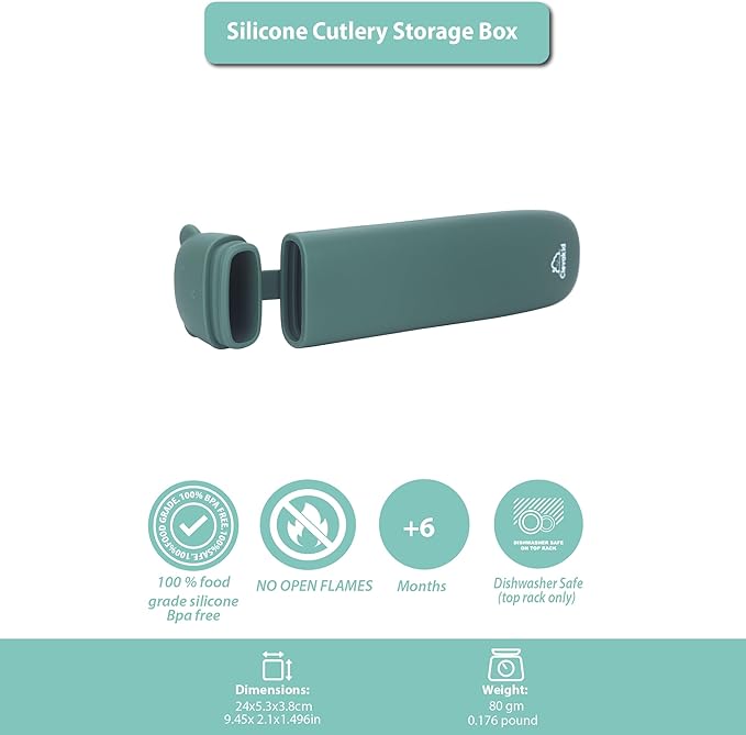 Silicone Cutlery Storage Box for Toddler Utensils – Fits Spoon, Fork & Knife | BPA-Free (Dark Green)