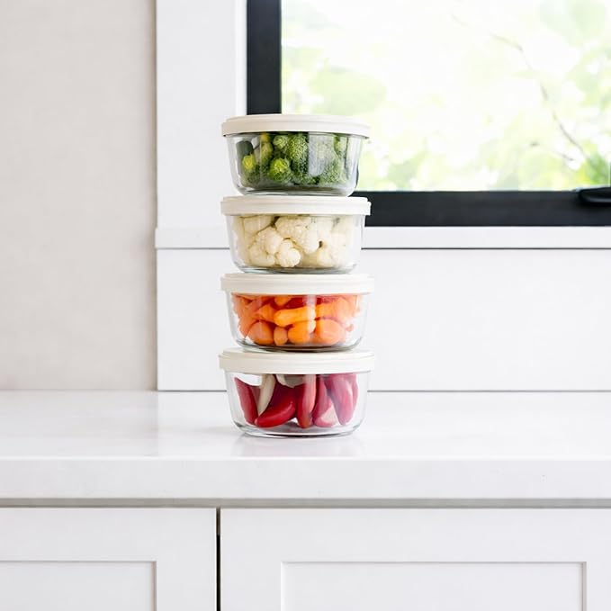 DURA LIVING 8-Piece Glass Food Storage Containers Set (4 Containers + 4 BPA-Free Lids) | 1-Cup, Leakproof | Microwave, Freezer, Oven & Dishwasher Safe | Ideal for Meal Prep & Pantry Organization