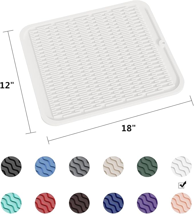 ZLR Large Silicone Dish Drying Mat (16" x 18") - XL Heavy Duty Drainboard Mat for Pots, Pans & Family Loads - Heat Resistant Trivet & Counter Protector, Easy Clean (Milk White)
