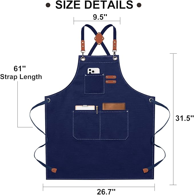 ZOMAO Chef Apron for Women Men with Large Pockets, Cotton Canvas Cross Back Waterproof Work Aprons for Kitchen Cooking Bib