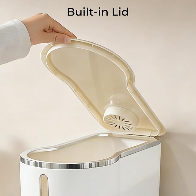 Rice Dispenser, Rice Storage Container with Measuring Cup for Kitchen Pantry Household, Dry Food Storage Containers Airtight, Sealed Moisture Proof (White 11Lbs)