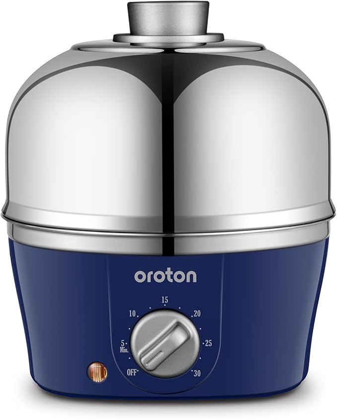 Oroton 9-Egg 304 Stainless Steel Egg Cooker – Steam & Boil Eggs with Timer, Automatic Shut-Off & 3 Cooking Modes (Blue)(Hard/Medium/Soft)