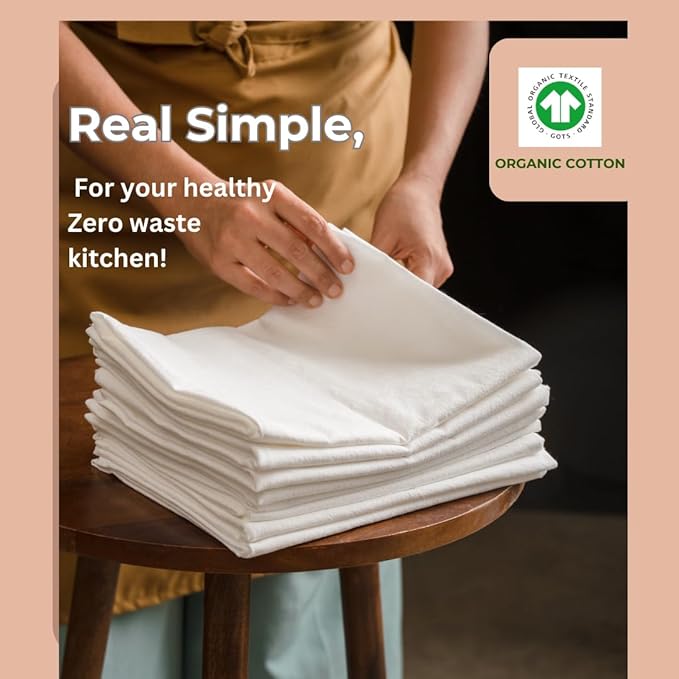 Organic Cotton Flour Sack Towels for Kitchen- Lint-Free, White Tea towels for Embroidery, Crafting, Dyeing. Super-Absorbent Dish Towels for Drying, Bread Proofing, Baking 27"x27"(White 8 pack)