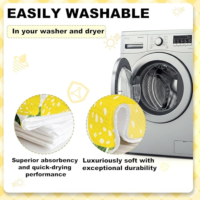 3Pcs Lemon Kitchen Towels 24x14 Inch, Reusable Cleaning Dish Towels for Home Kitchen Bathroom Farmhouse Decor, Waffle Weave Absorbent Hand Cloth Tea Towel, Lemon Gifts for Women Mom Friend Grandma