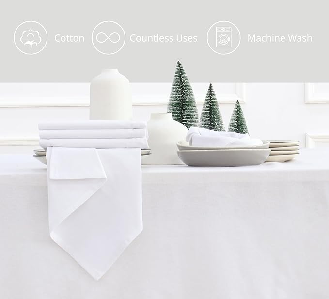 PurpleEssences Set of 12 Cloth Dinner Napkins 100% Cotton 18x18 Inch - Soft Durable Washable - Ideal for Farmhouse Party Spring Summer - Perfect Everyday Use Table Linen - White