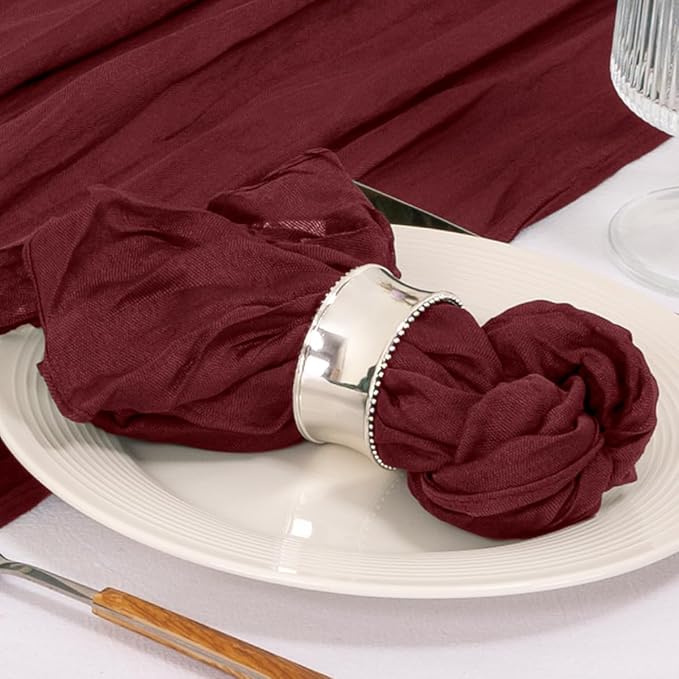 MLMC 24 Pack Cheesecloth Napkins Wedding Napkins 21"x21" Boho Reusable Napkins in Bulk for Wedding Bridal Baby Shower Events Table Decor Burgundy