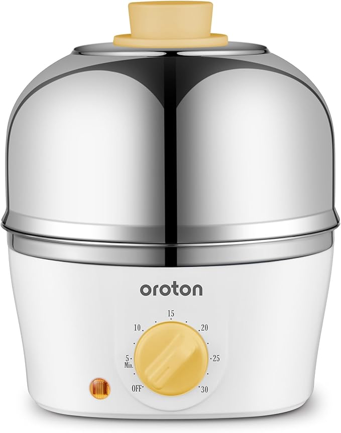 Oroton 9-Egg 304 Stainless Steel Egg Cooker – Steam & Boil Eggs with Timer, Automatic Shut-Off & 3 Cooking Modes (Hard/Medium/Soft)