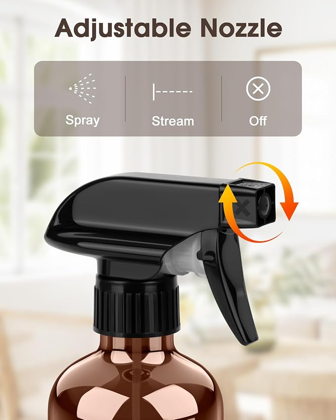Bontip Glass Spray Bottle with Silicone Sleeve Protection, Amber Glass Spray Bottle Set for Window Cleaner Aromatherapy Facial Hydration Watering Flowers Hair Care 2 Pack/8 oz (Black & Orange)