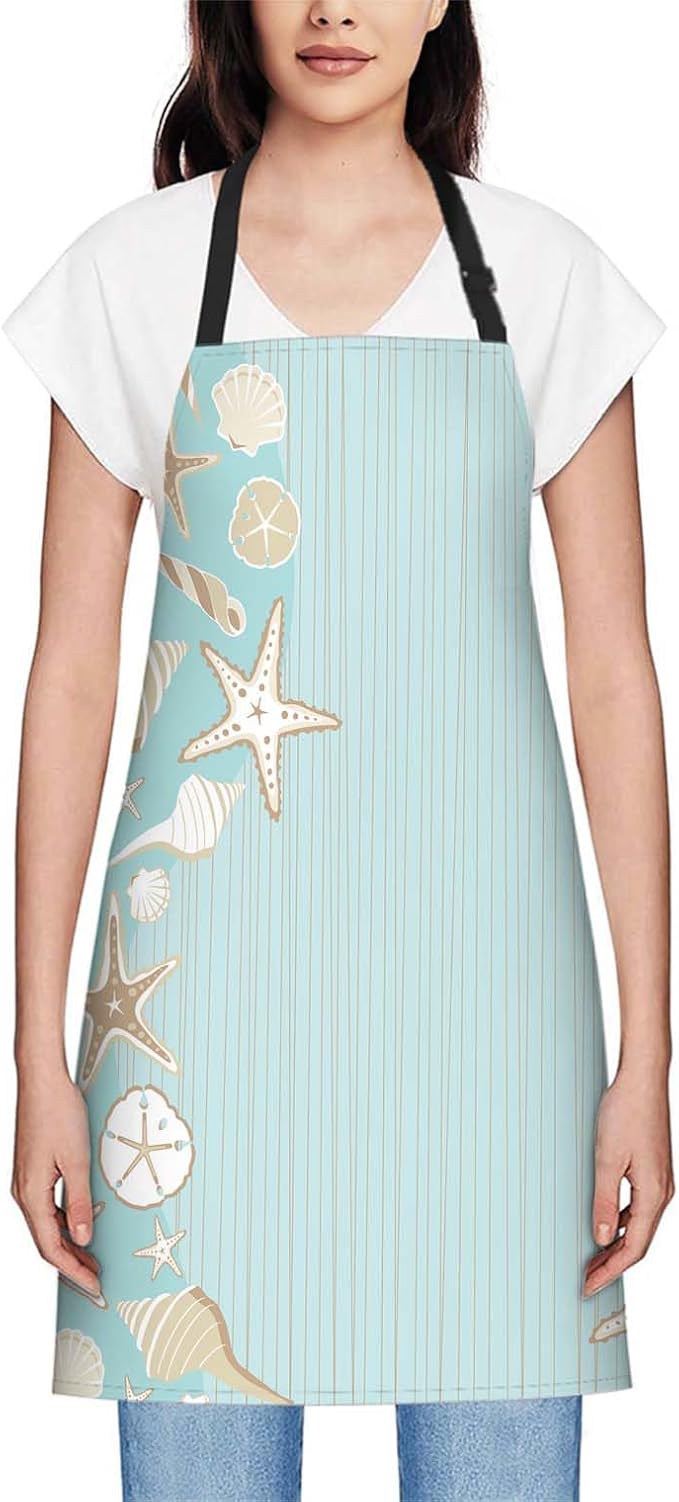 oFloral Seashell Beach Party Apron - Cook & Serve, BBQ & Catering Bib